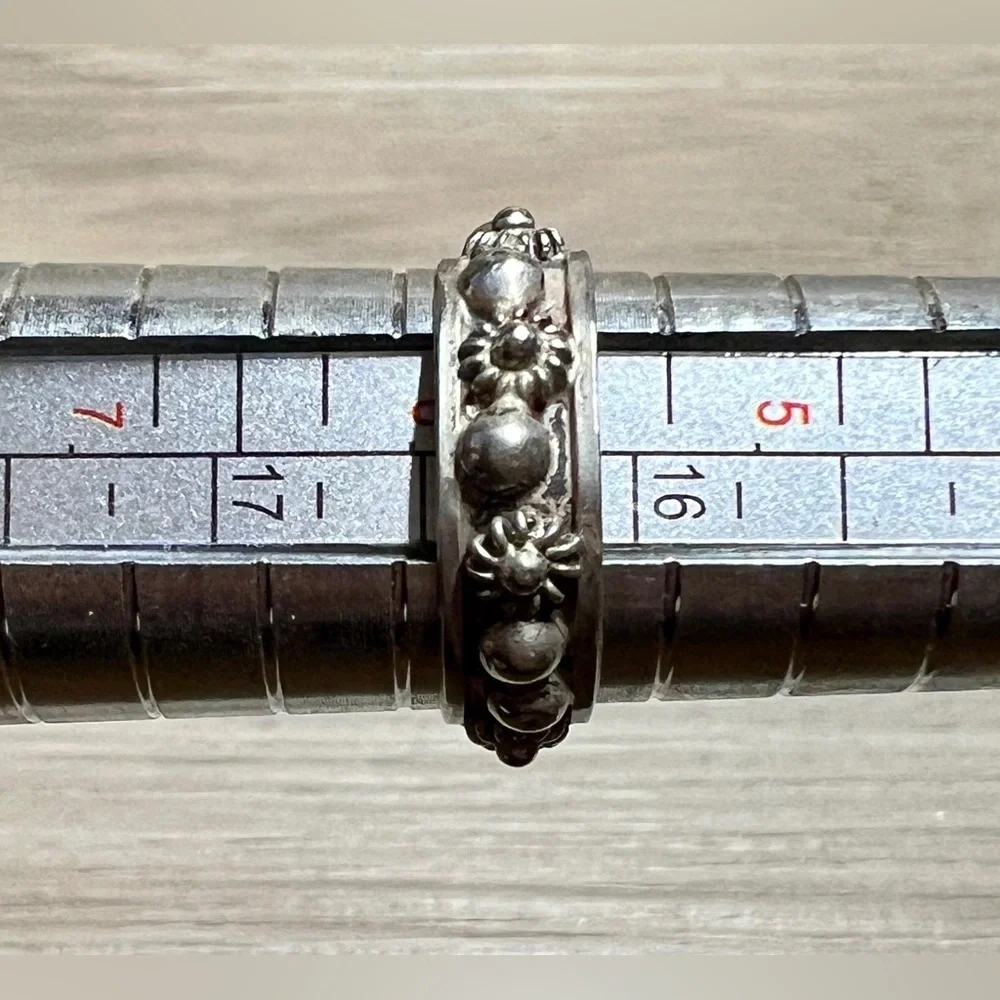Vintage Mexico Designer DFCP Hallmarked Sterling Silver Flower Orb Ring, Size 6